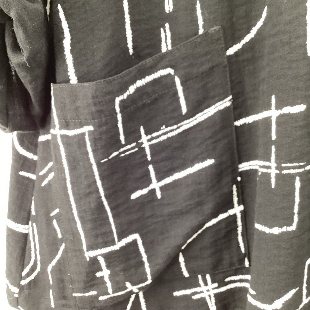 John Mark Black and White Abstract Button Down Roll Sleeve Shirt - Picture 4 of 12